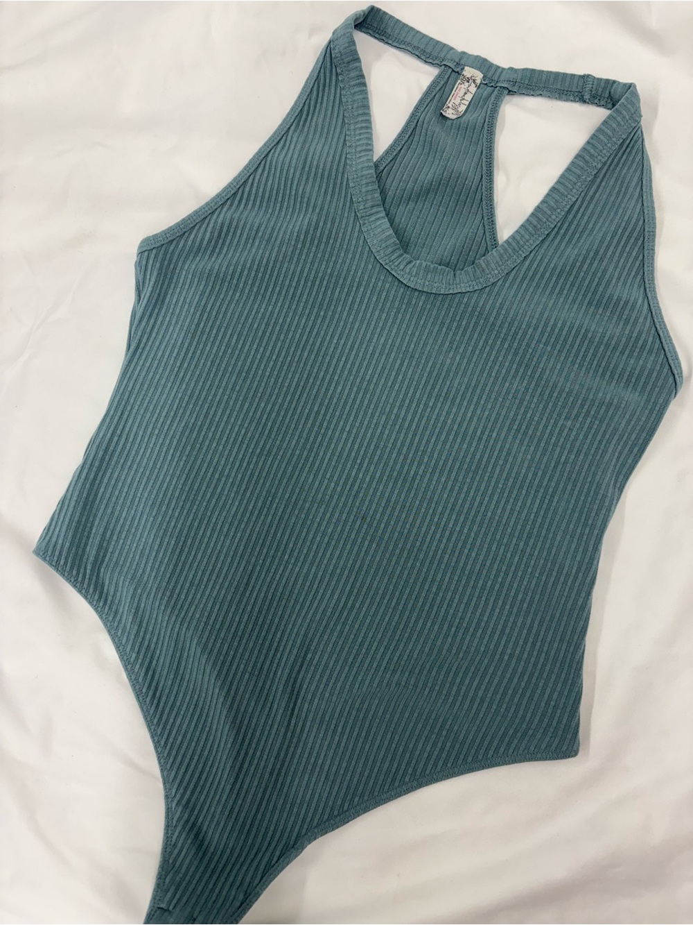 Ribbed Teal Halter Bodysuit - Women